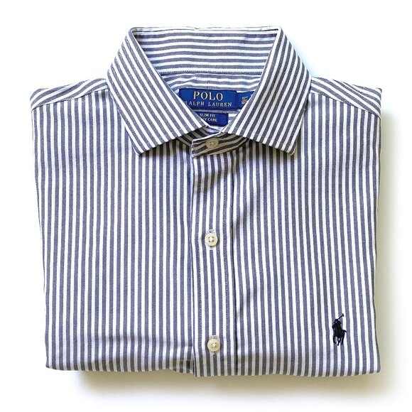 Polo Ralph Lauren Poplin Dress Shirt Mens 15.5 32/33 Slim Fit Easy Care Striped - Picture 1 of 15